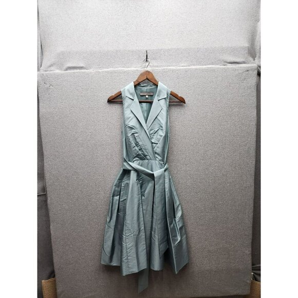 Anne Klein Womens Aqua Green Raw Silk Dress Sleeveless Fit & Flare Size 10 - Picture 1 of 5